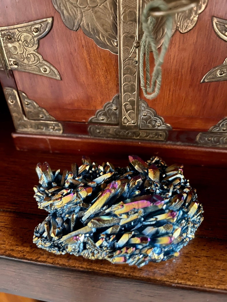Unique Rainbow Aqua Aura Quartz Crystal Cluster, Crystal Magic