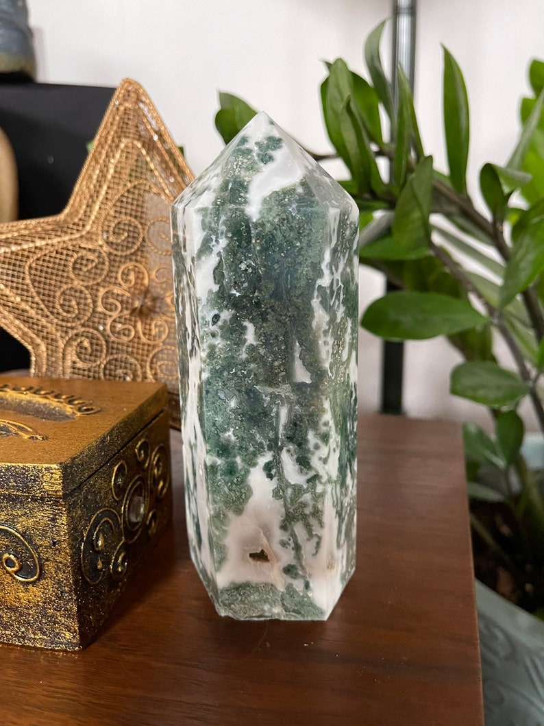 Druzy Moss Agate Tower, Crystal Magic