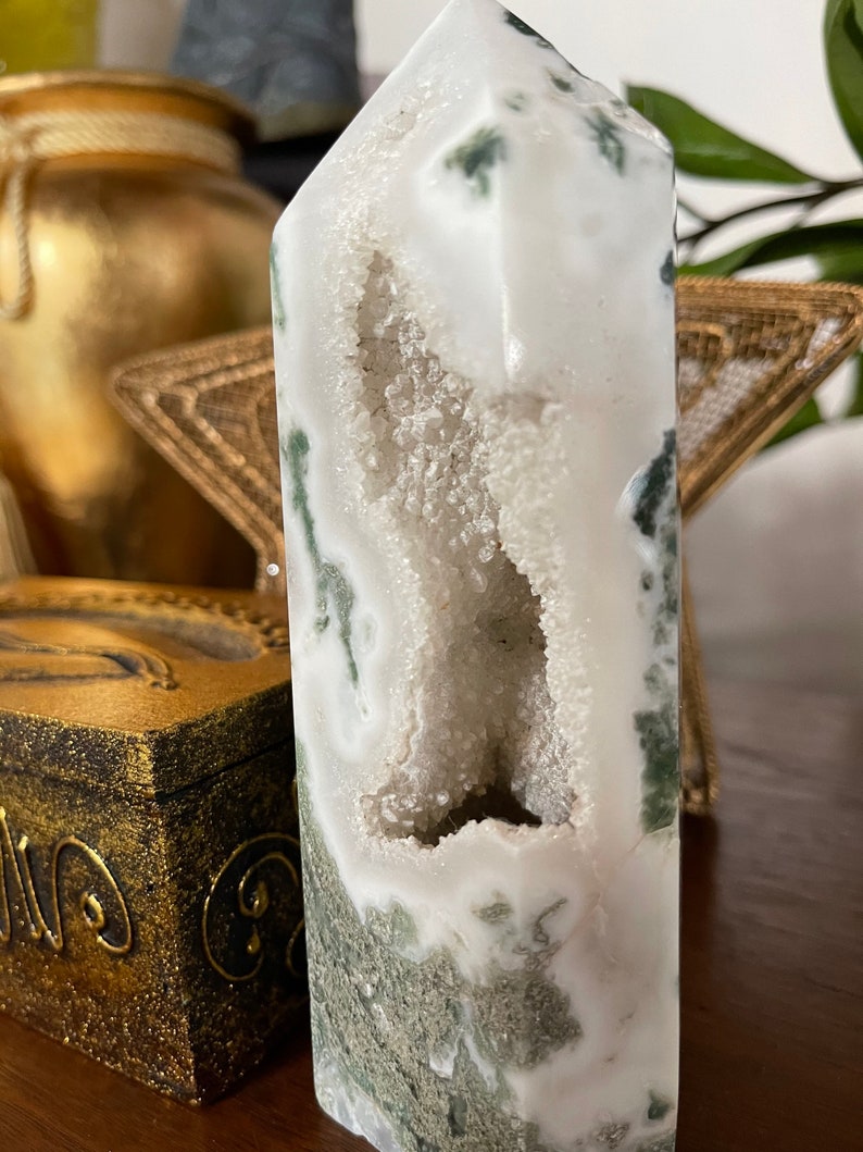 Druzy Moss Agate Tower, Crystal Magic