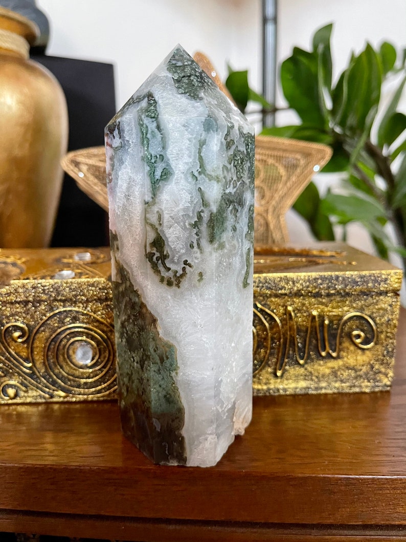 Beautiful Patterns Moss Agate Tower, Crystal Magic