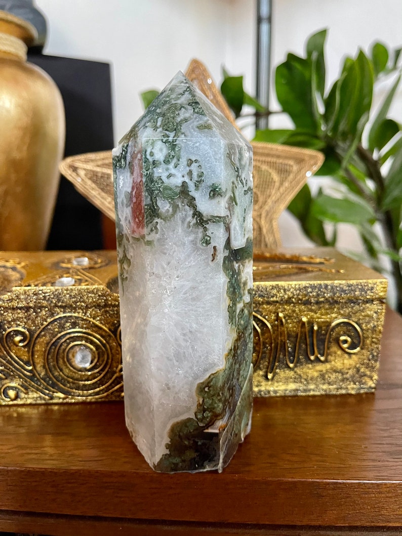 Beautiful Patterns Moss Agate Tower, Crystal Magic