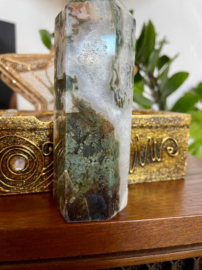 Beautiful Patterns Moss Agate Tower, Crystal Magic