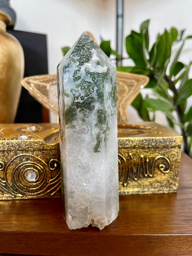 Beautiful Patterns Moss Agate Tower, Crystal Magic