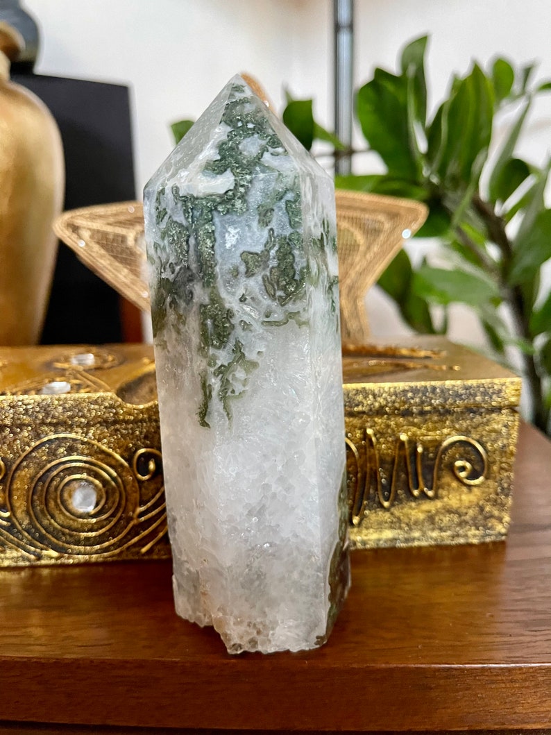 Beautiful Patterns Moss Agate Tower, Crystal Magic