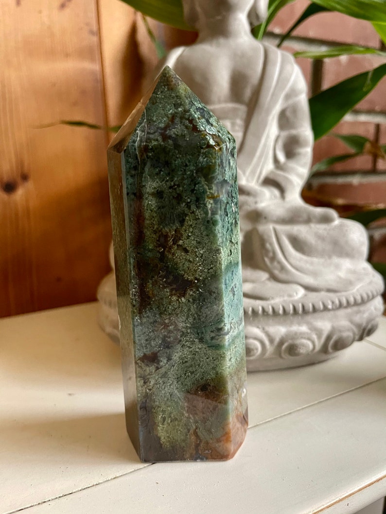 Beautiful Colors Moss Agate Tower, Natural Moss Agate, Crystal Magic