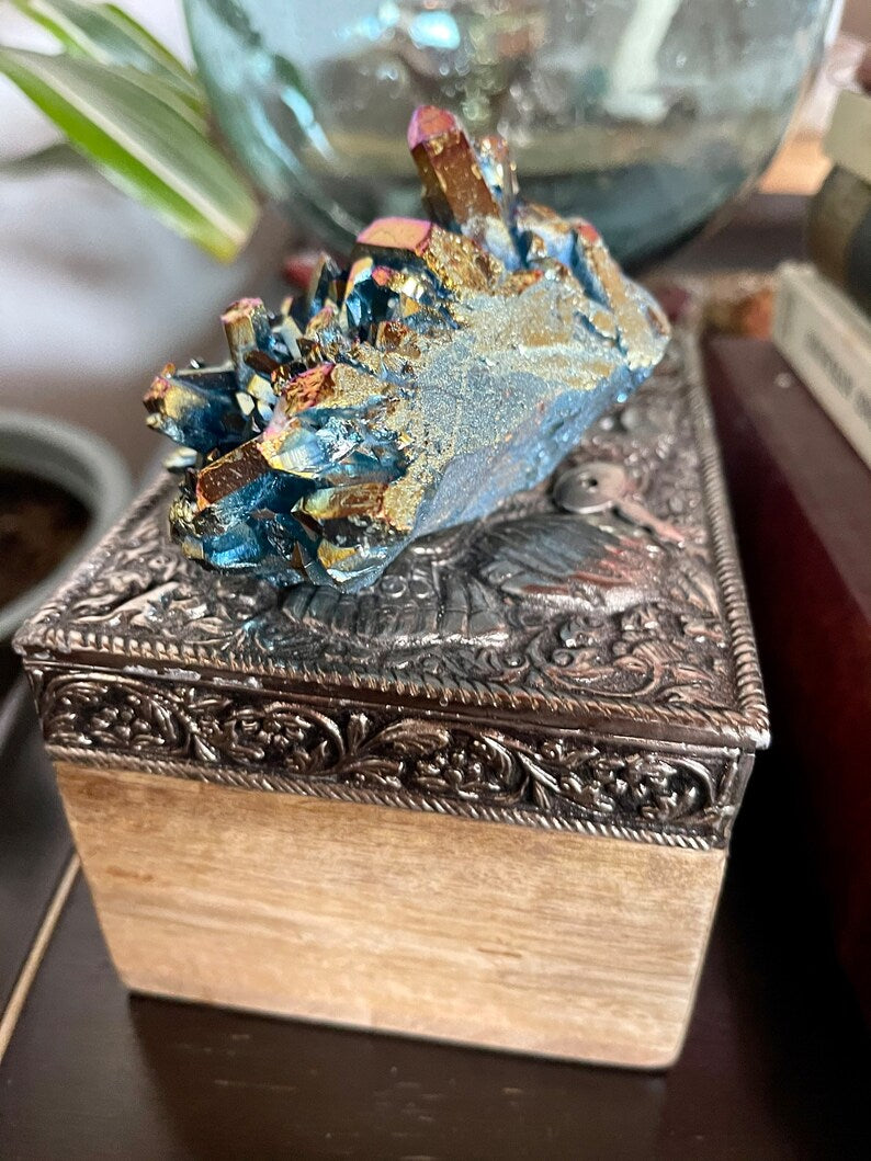 Gorgeous Rainbow Aqua Aura Quartz Crystal Cluster, Crystal Magic
