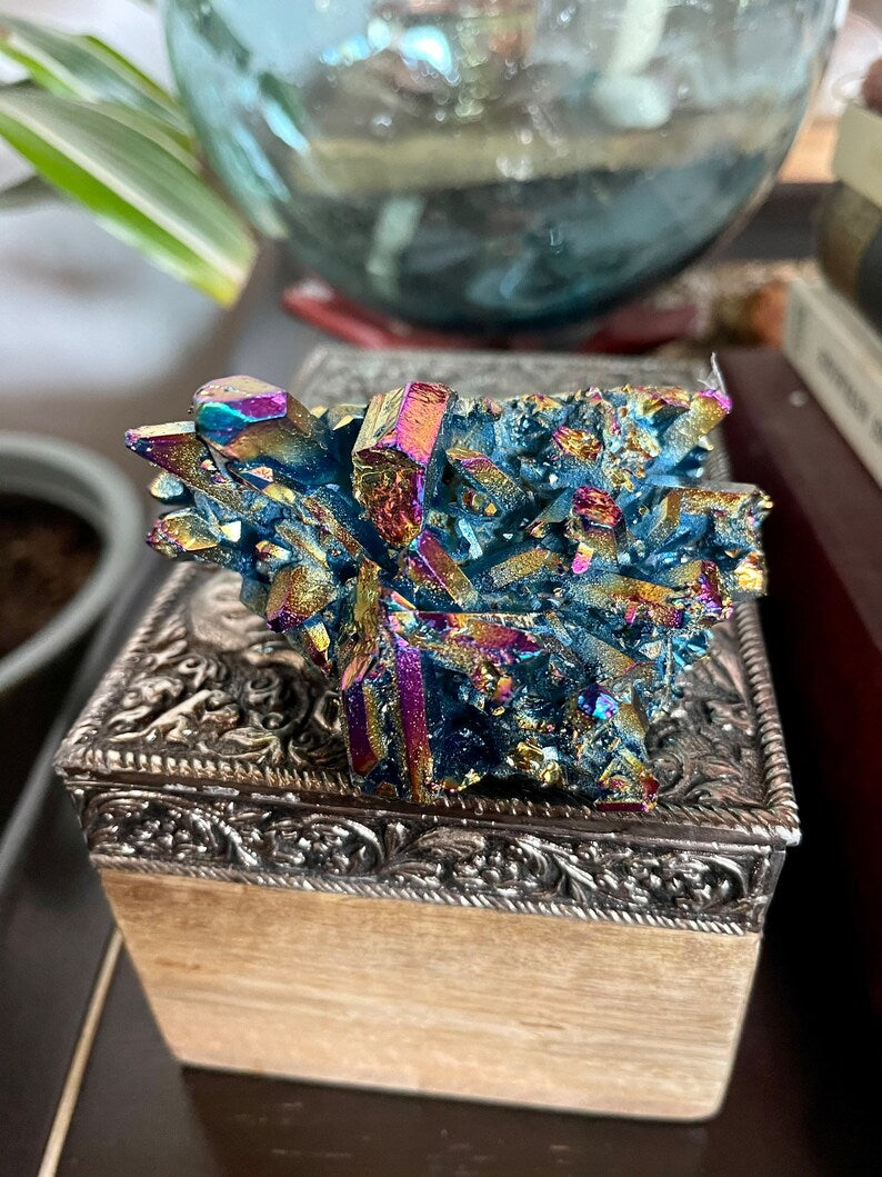 Gorgeous Rainbow Aqua Aura Quartz Crystal Cluster, Crystal Magic
