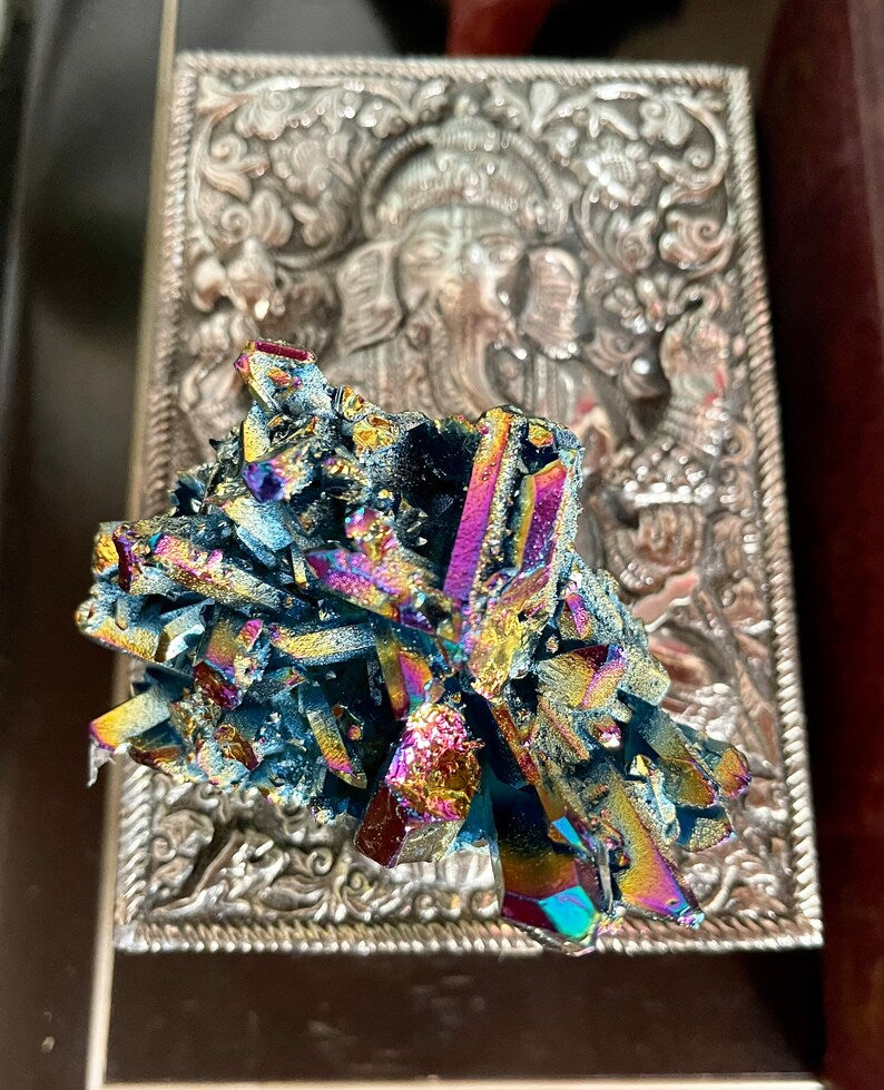 Gorgeous Rainbow Aqua Aura Quartz Crystal Cluster, Crystal Magic