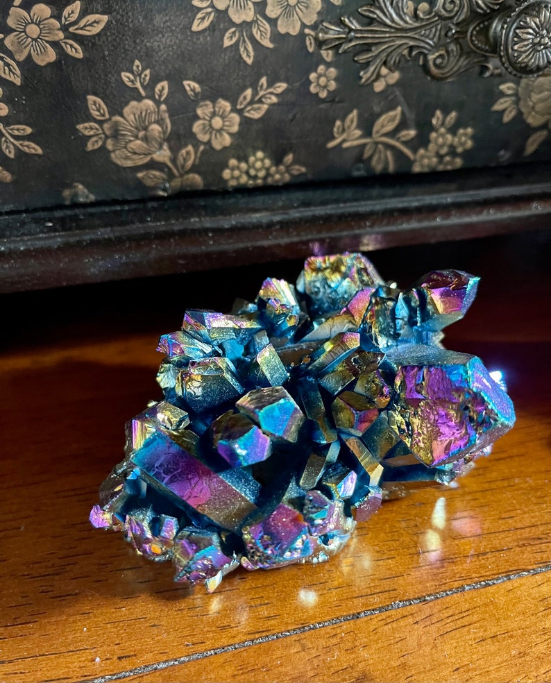 Large Unique Rainbow Aqua Aura Quartz Crystal Cluster, Crystal Magic