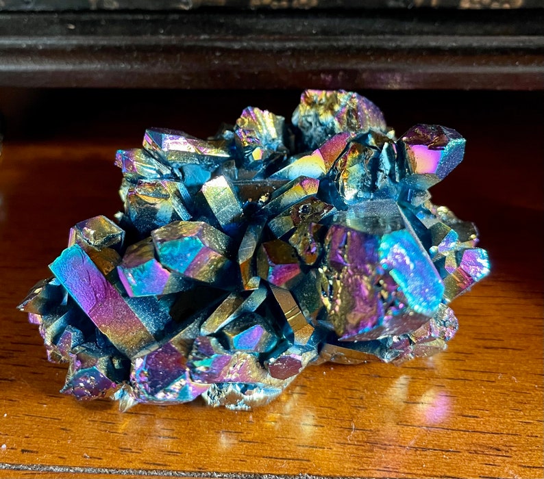Large Unique Rainbow Aqua Aura Quartz Crystal Cluster, Crystal Magic