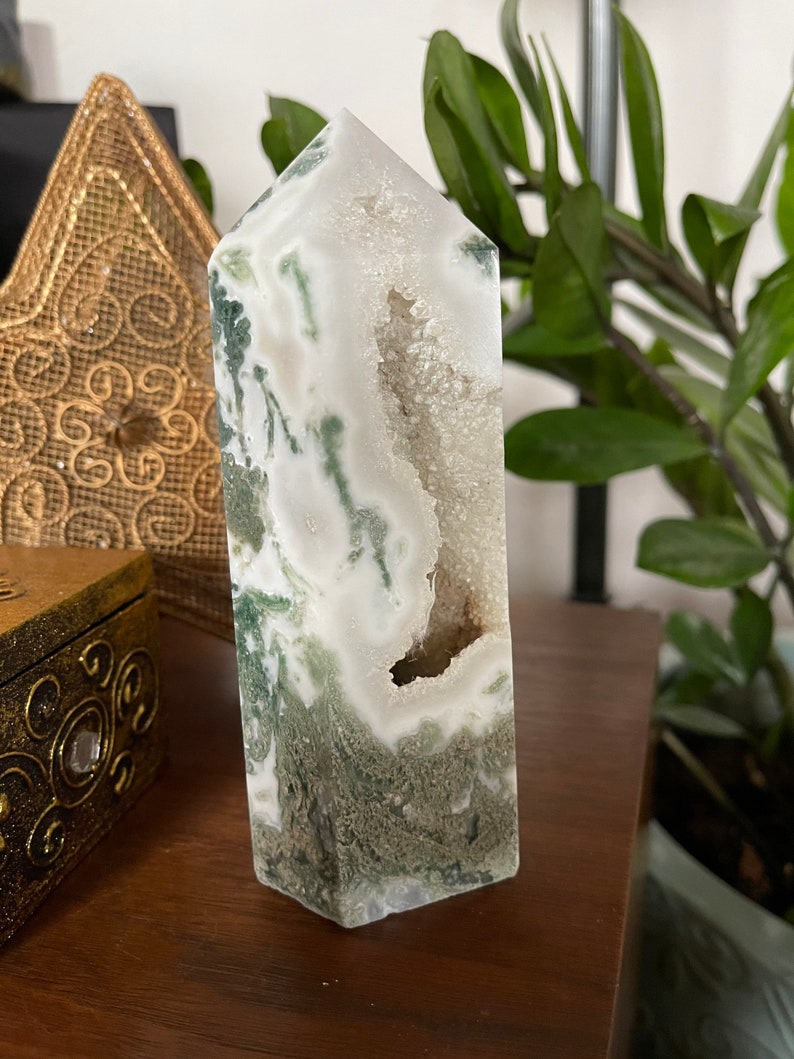 Druzy Moss Agate Tower, Crystal Magic