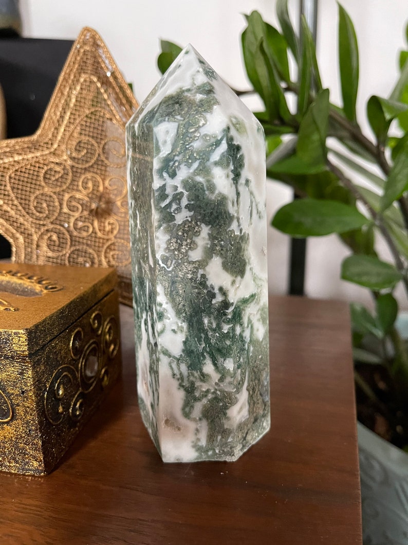 Druzy Moss Agate Tower, Crystal Magic