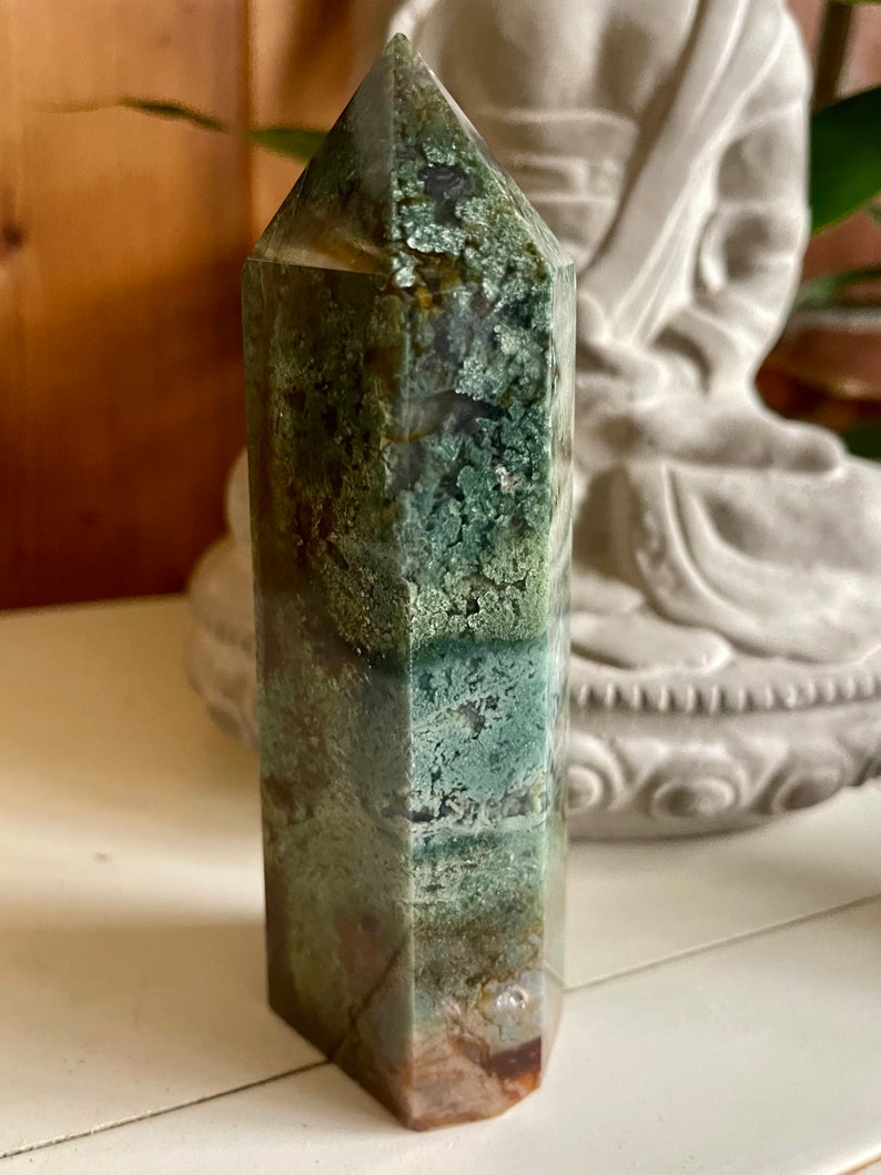 Beautiful Colors Moss Agate Tower, Natural Moss Agate, Crystal Magic