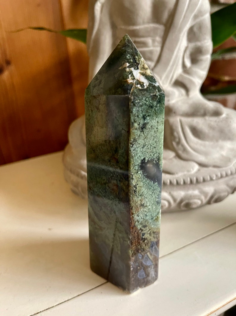 Beautiful Colors Moss Agate Tower, Natural Moss Agate, Crystal Magic