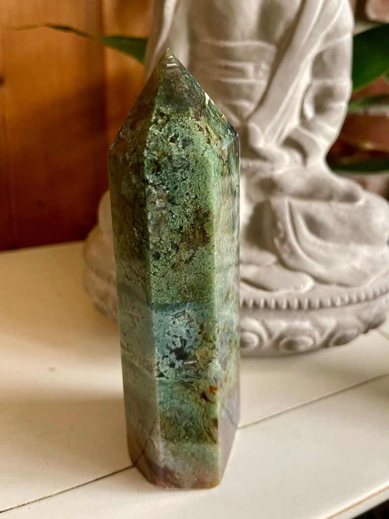 Beautiful Colors Moss Agate Tower, Natural Moss Agate, Crystal Magic
