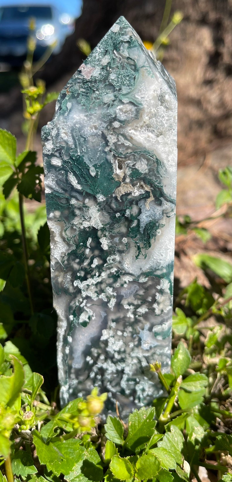 Gorgeous Patterns and Druzy Moss Agate Tower, Crystal Magic