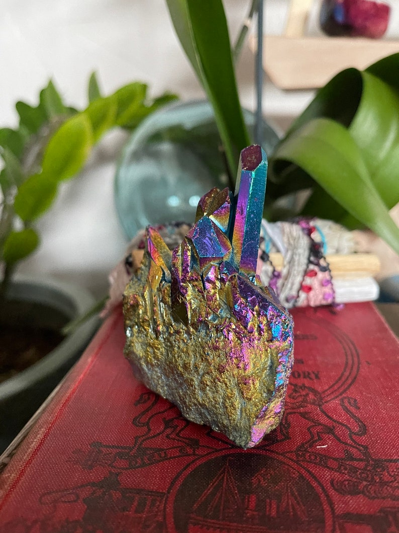 Unique Rainbow Aqua Aura Quartz Crystal Cluster, Crystal Magic