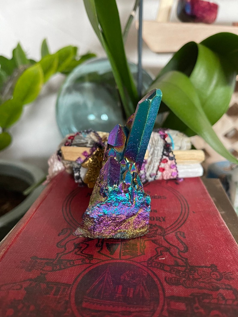 Unique Rainbow Aqua Aura Quartz Crystal Cluster, Crystal Magic
