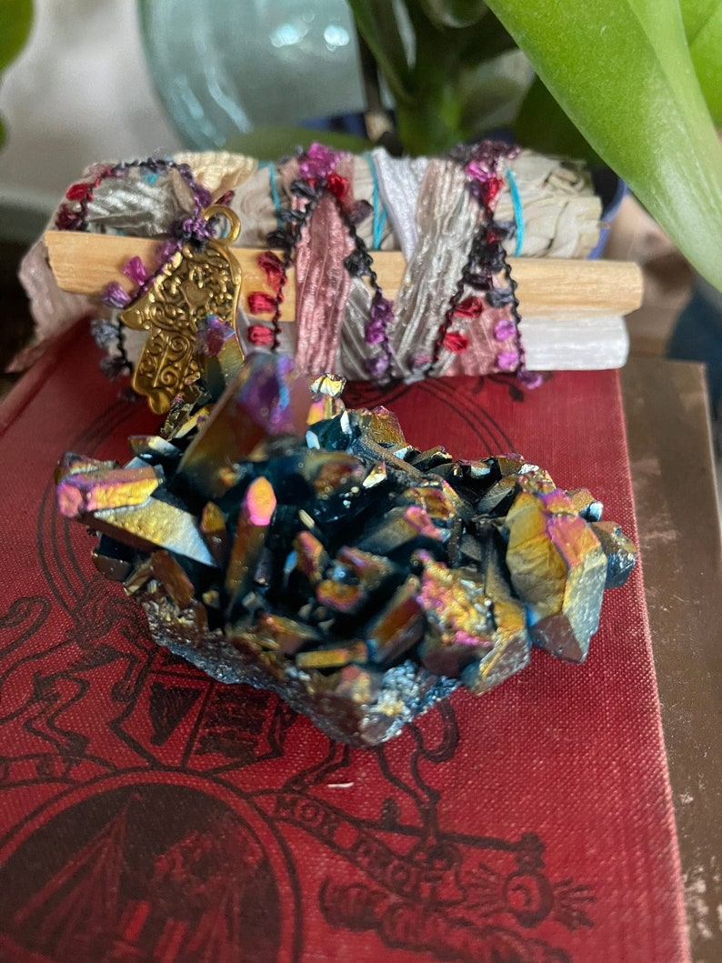 Unique Rainbow Aqua Aura Quartz Crystal Cluster, Crystal Magic