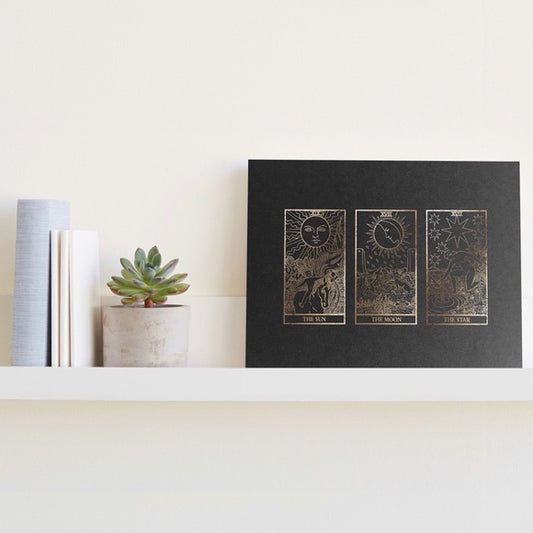 Distressed Gold Foiled Celestial Trio Tarot Print