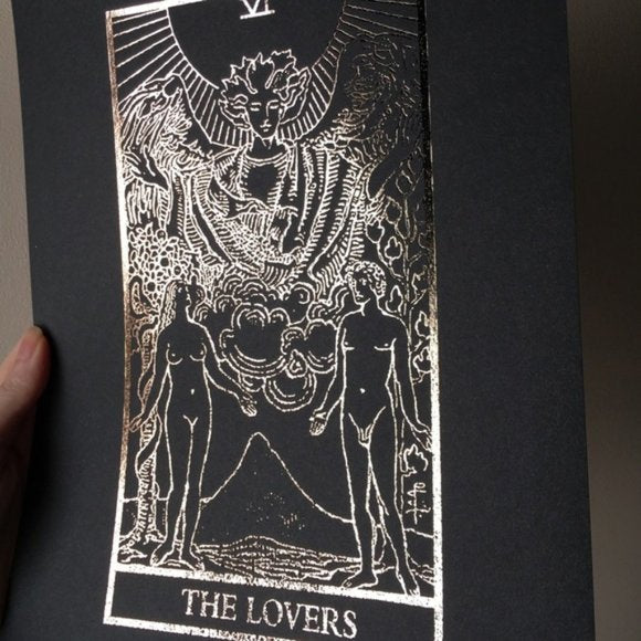 Distressed Gold Foiled The Lovers Tarot Print, Home Decor, Bodhi Signs