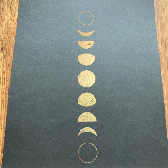 Handmade Distressed Gold Foiled Moon Phase Print, Home Decor, Bodhi Signs