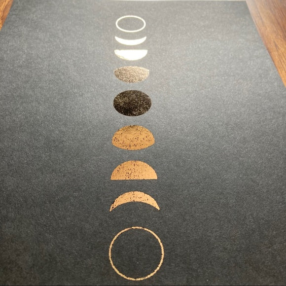 Handmade Distressed Gold Foiled Moon Phase Print, Home Decor, Bodhi Signs