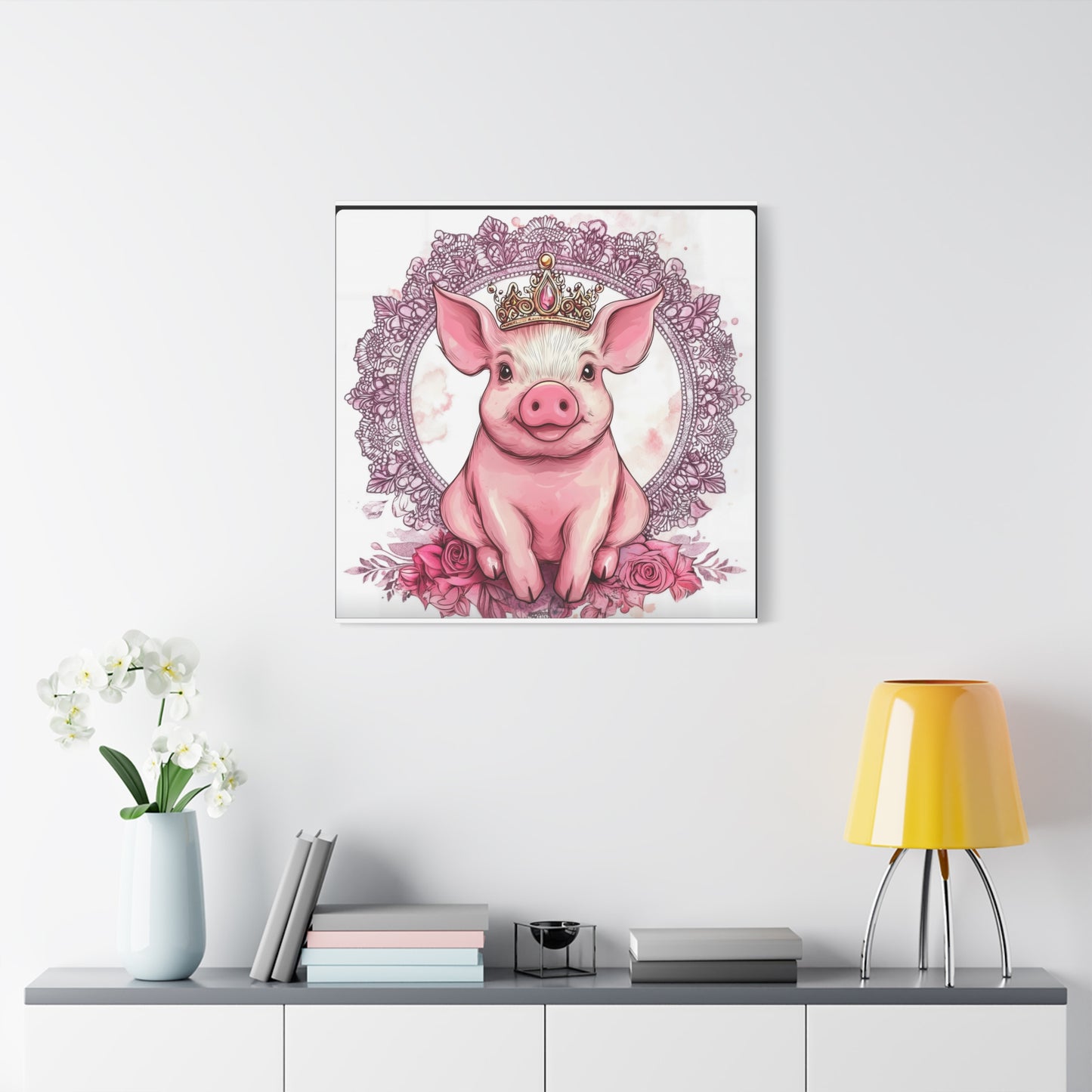 Crown Pig Canvas Art, Cute Animal Decor, Nursery Wall Art, Gift for Animal Lovers, Farmhouse Decor, Kids Room Decoration