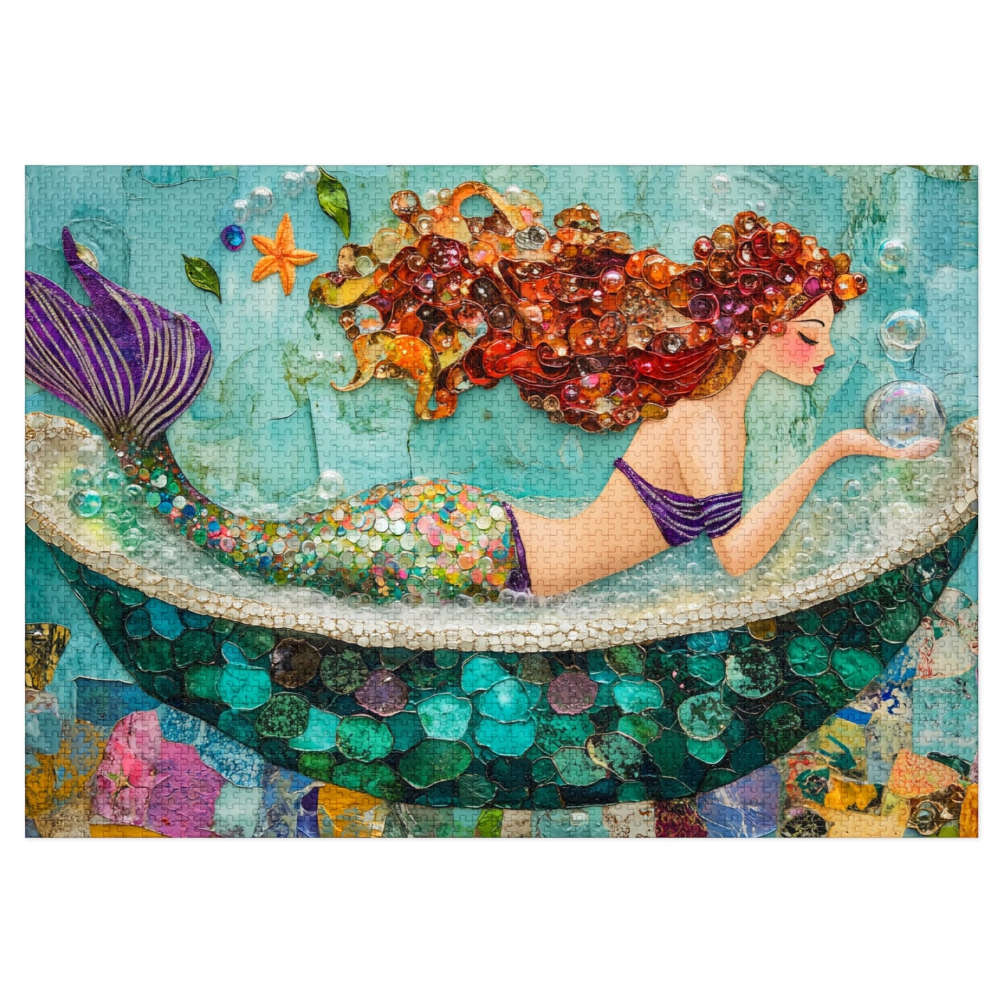 Bubbles Mermaid Art Jigsaw Puzzle with Tin