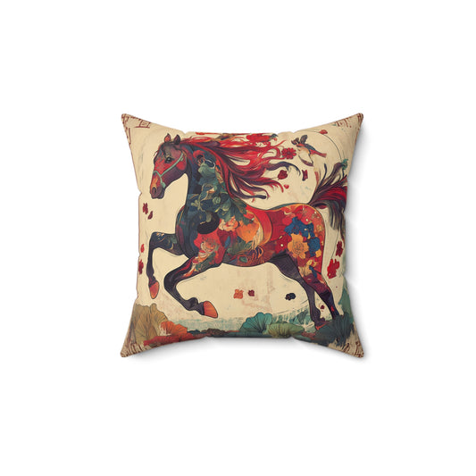 Year of the Horse Faux Suede Square Pillow | Decorative Throw Pillow