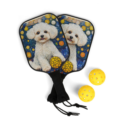 Pickleball Paddle Set with Bichon Frise Design, Fun Sports Gear for Pet Lovers, Pickleball  for Kids and Adults,  Gift for Dog Owners