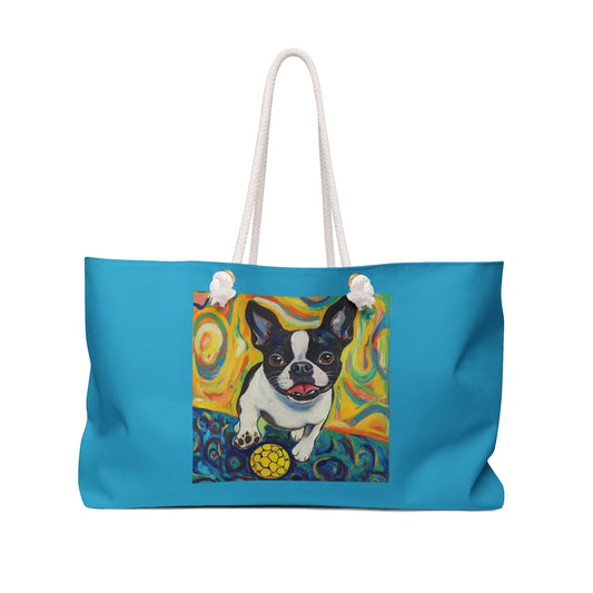 Pickle Ball Boston Terrier Art Weekender Bag, Pet Lover's Tote, Beach Bag, Travel Duffel, Unique Dog Owner Gift, Colorful Canvas Bag