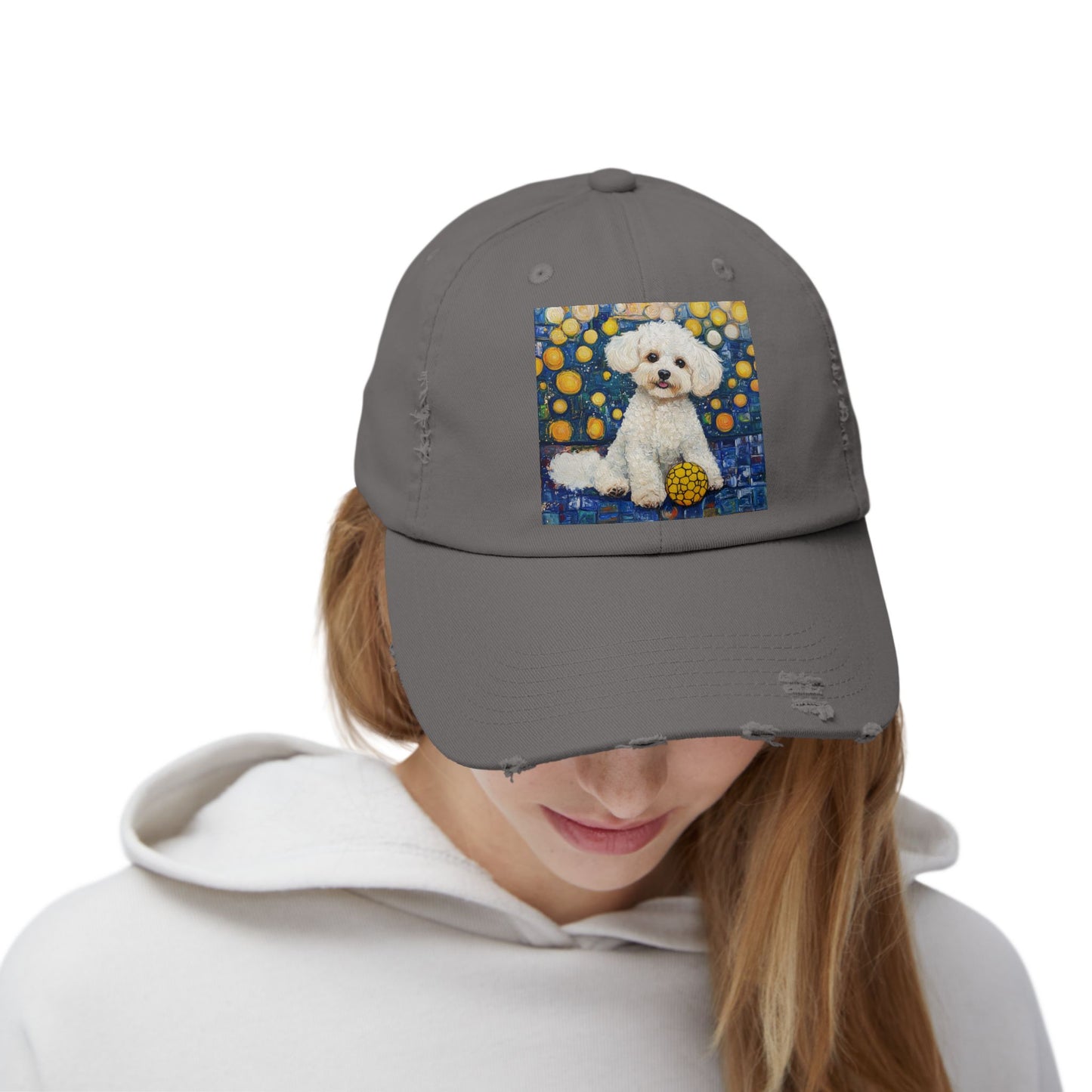 Bichon Frise Pickleball Unisex Distressed Cap with Adorable Dog Art | Pet Lover Gift, Casual Fashion, , Dog Mom Hat, Unique Dog Gift