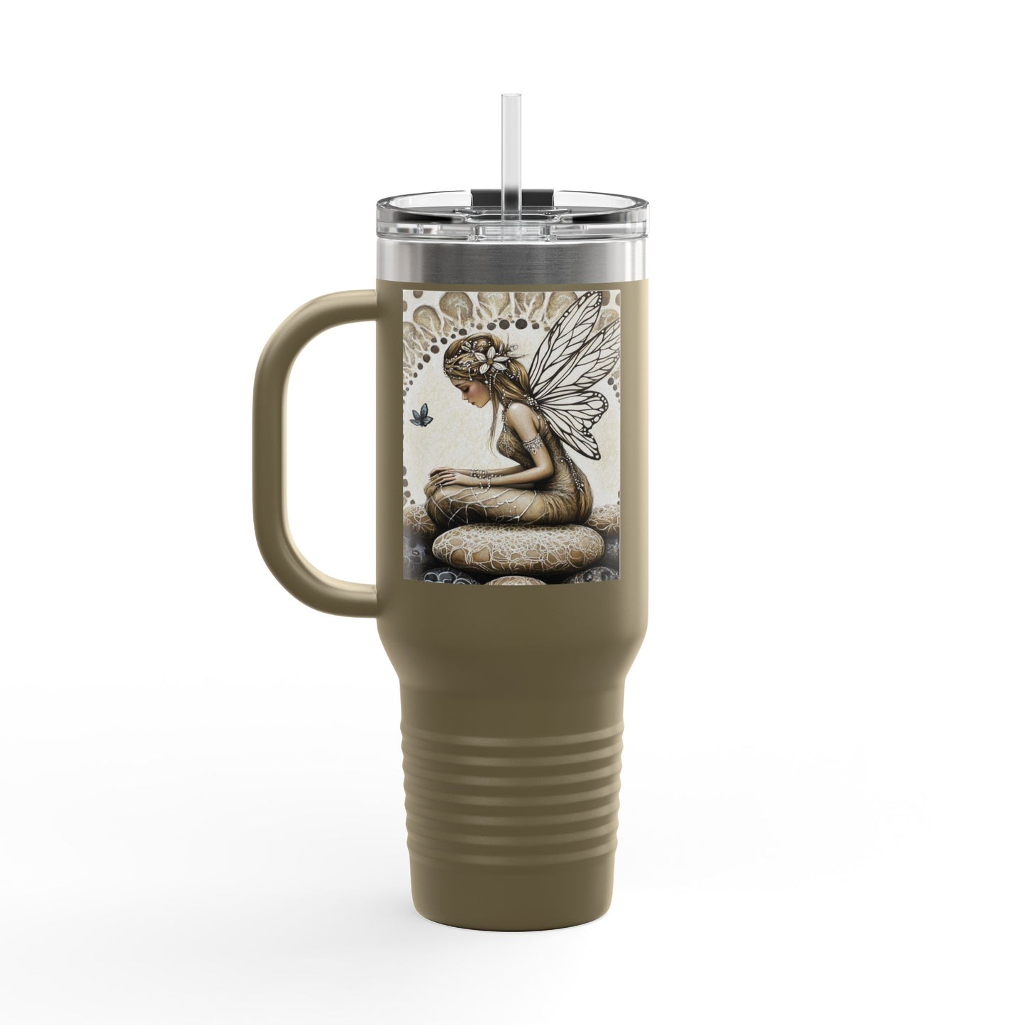 Good Fortune Stone Fairy Travel Mug, 40oz | Insulated Coffee Cup | Gifts for Nature Lovers | Boho Decor | Relaxation Gift
