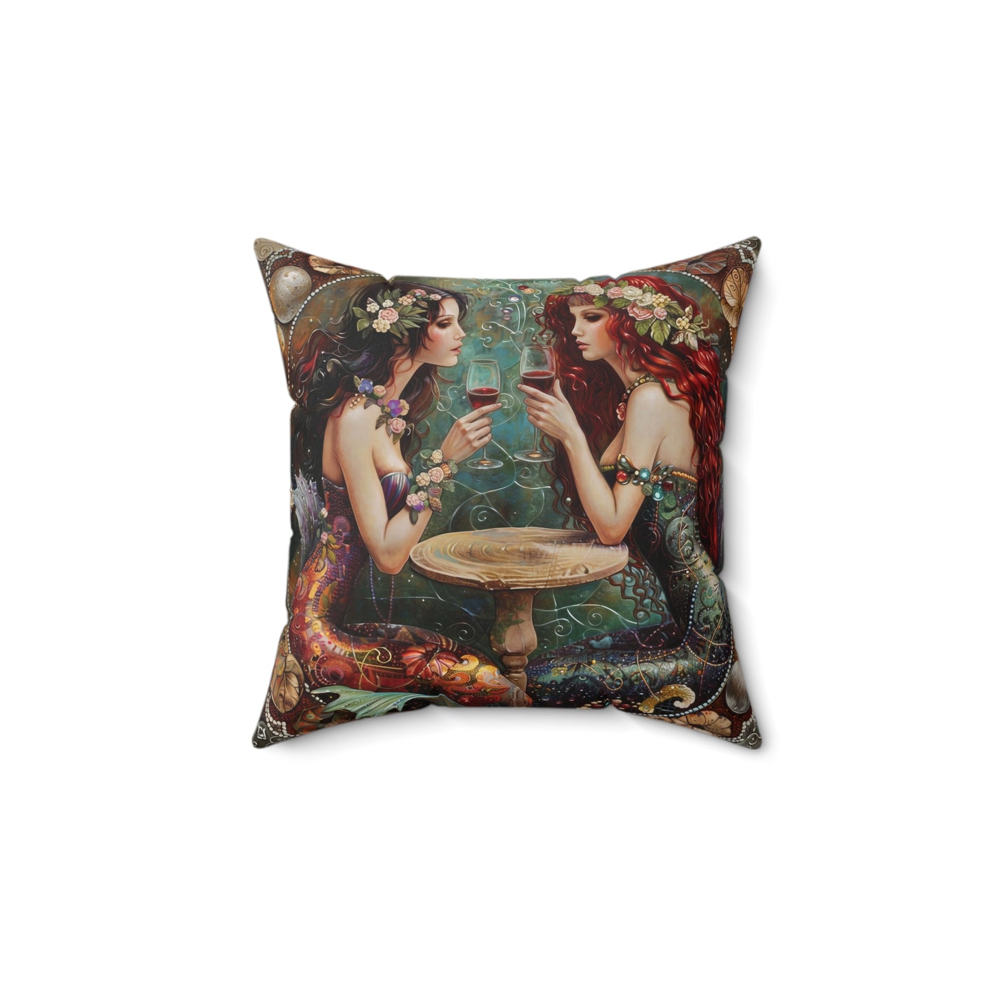 Mermaids in Paris Pillow Faux Suede Square Pillow