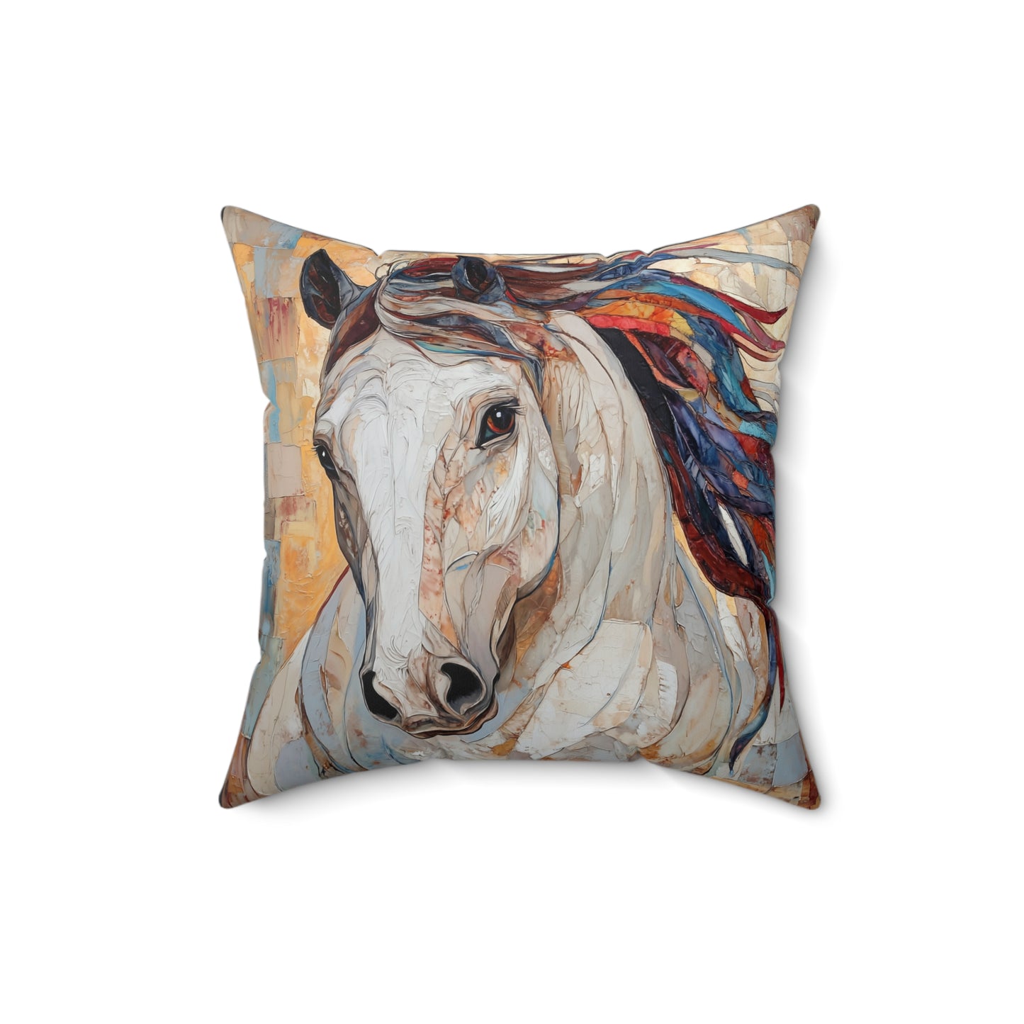 White Horse Painting Pillow Faux Suede Square Pillow