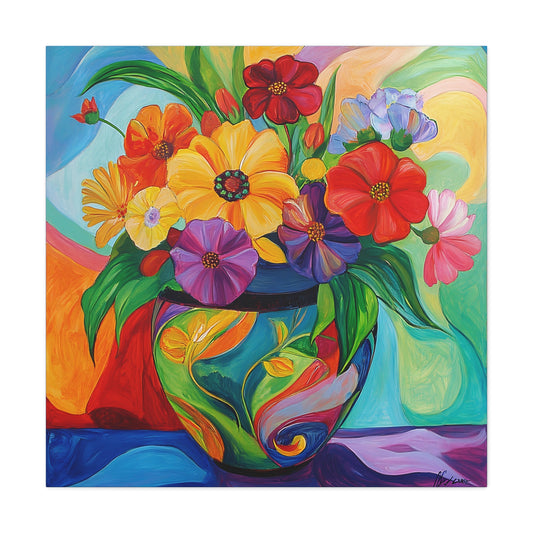 Vibrant Floral Canvas Art Print, Colorful Wall Decor for Home, Flower Artwork, Bright Decor for Gift Giving, Modern Art for Living Room