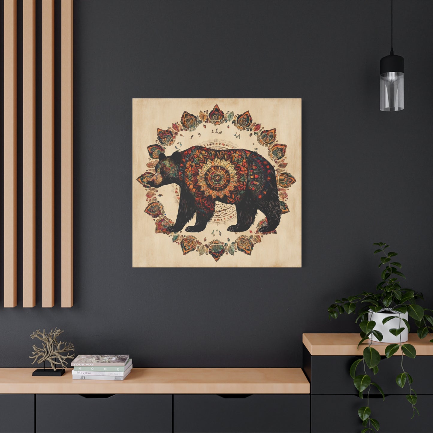 Bohemian Mandala Bear Matte Canvas Wall Art | Stretched Canvas