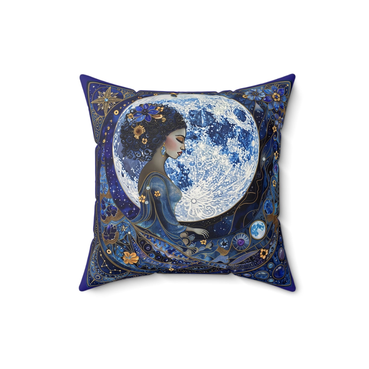 Blue Moon Goddess illustration Pillow Suede Square Decorative Pillow