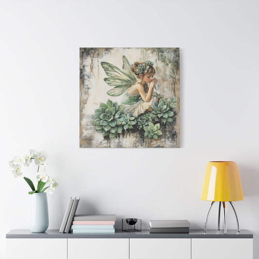 Green Fairy Canvas Art, Stretched Print, Whimsical Decor, Nature Lover Gift, Home Wall Art, Enchanted Forest Decor