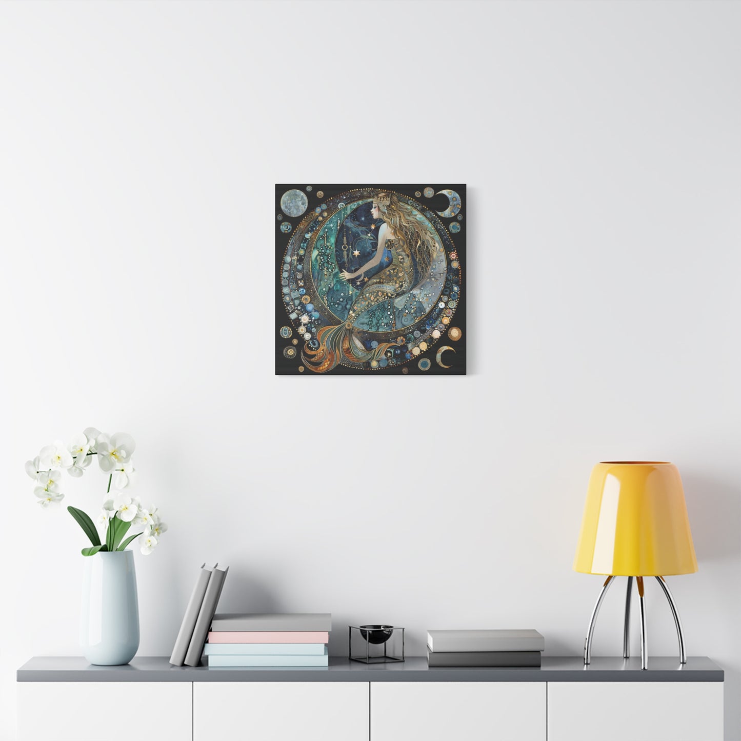 Mermaid Moon Canvas Art, Wall Decor, Nautical Art, Celestial Decor, Gift for Dreamers, Astrology Wall Hanging, Unique Home Decor