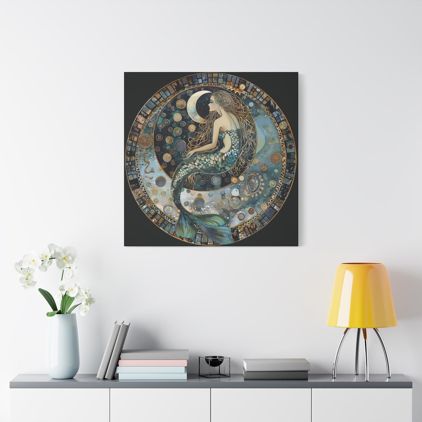 Mermaid Moon Canvas Art Print, Ocean Decor, Fantasy Artwork, Nautical Home Wall Art, Ethereal Gift for Sea Lovers