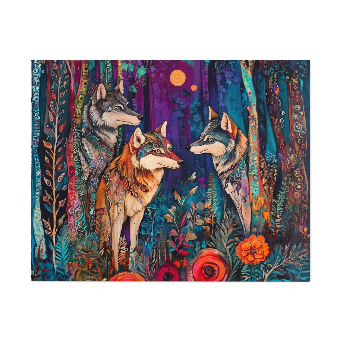 Colorful Forest Wolves Jigsaw Puzzle with Tin | 500pc Wildlife Puzzle