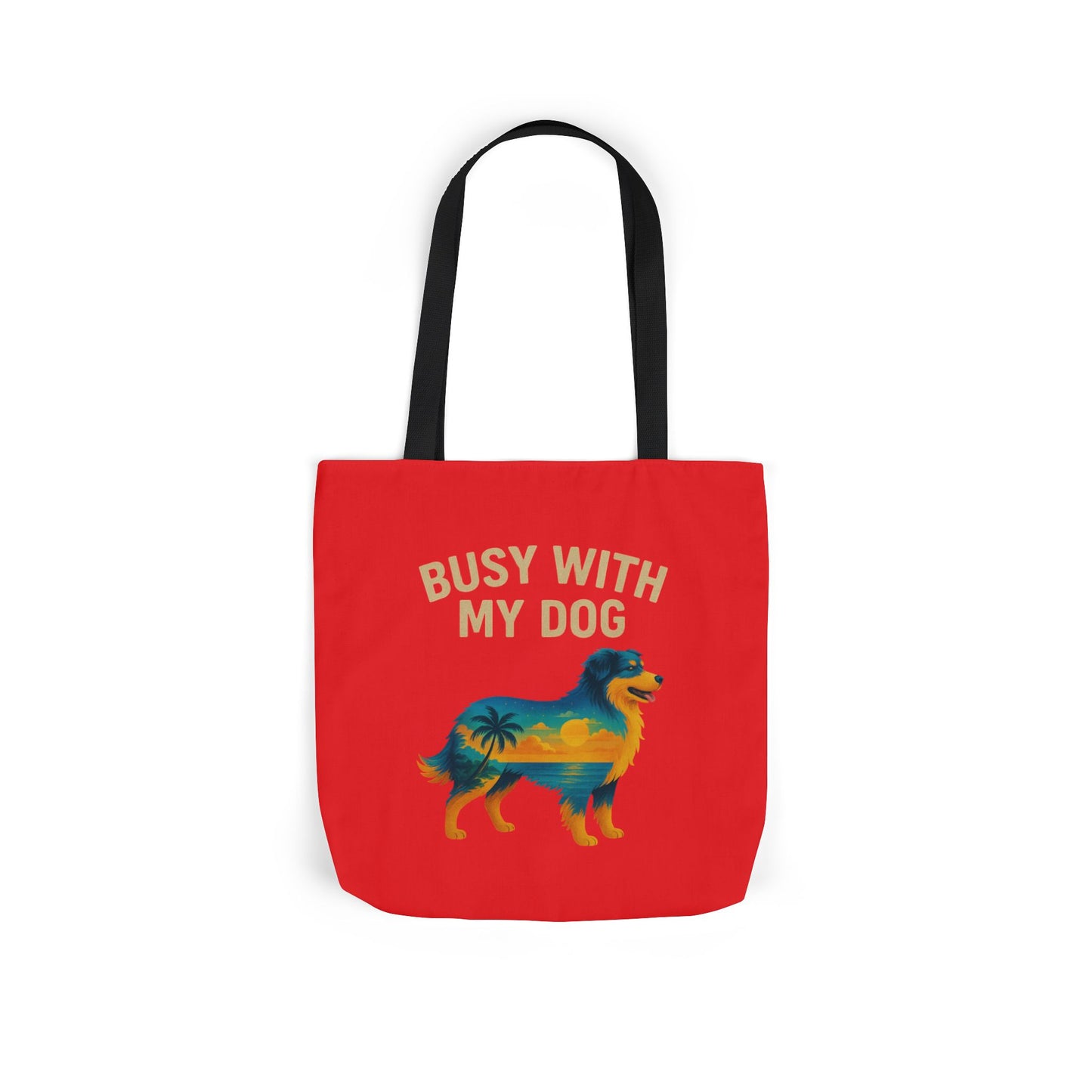 Busy With My Dog Canvas Tote Bag | Colorful Tropical Dog Illustration