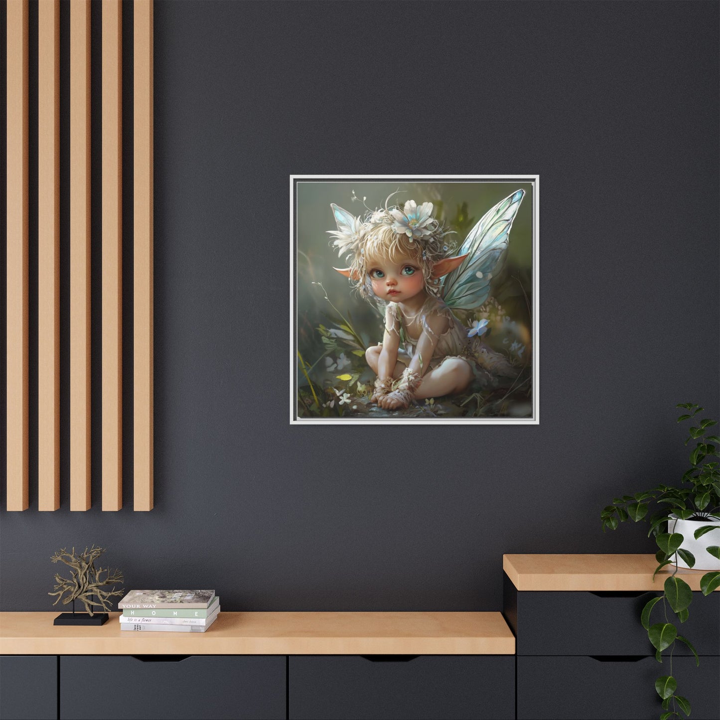 Baby Fairy Art Print, Framed Canvas, Whimsical Home Decor, Fairy Tale Gift, Magical Nursery Wall Art