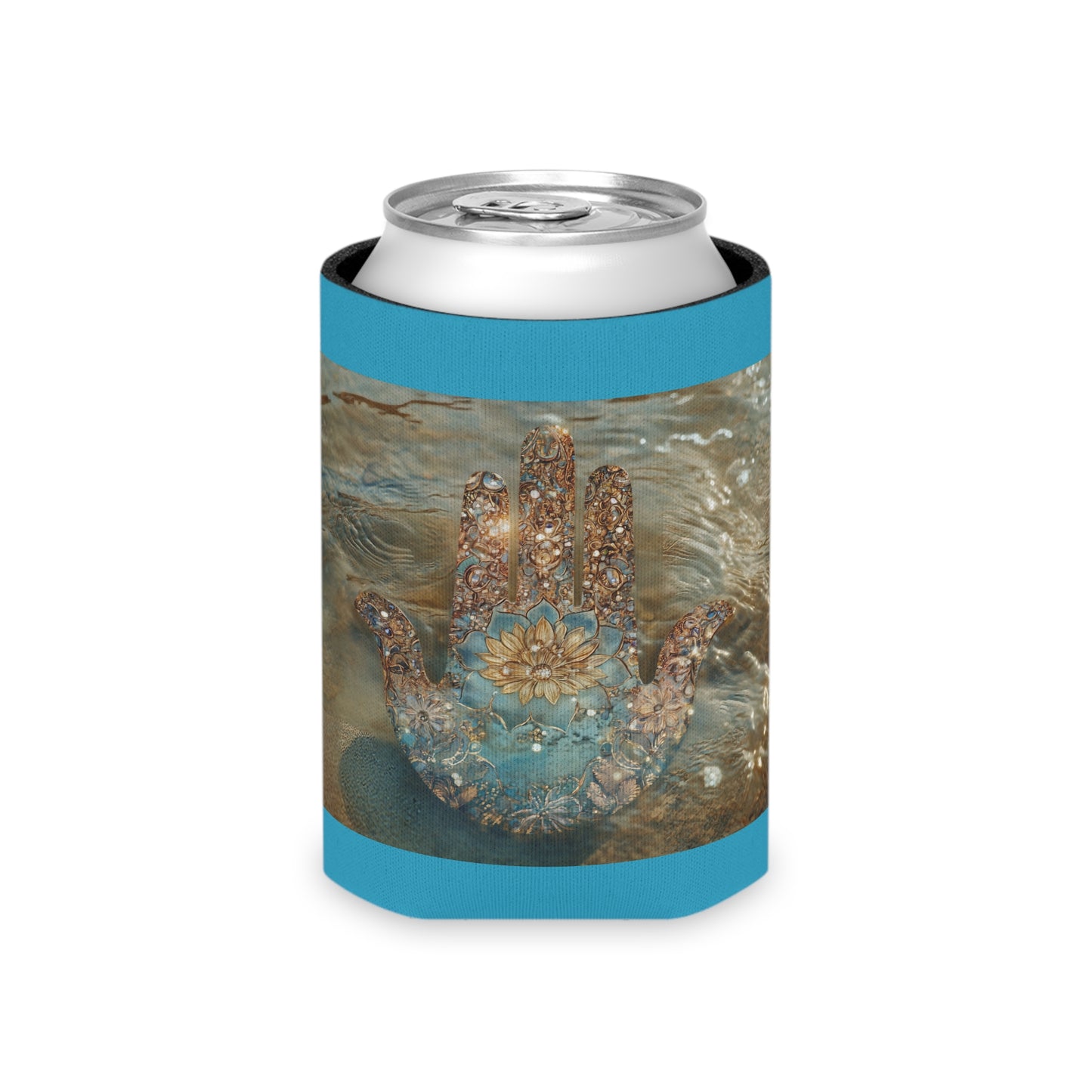 Stylish Hamsa Hand Beach Vibe Can Cooler, Great for Summer Parties, Bohemian Decor, Beach Days, Unique Gift for Friends