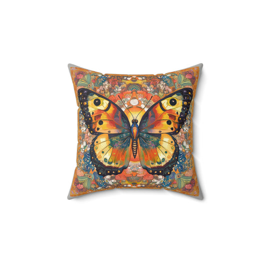 Vibrant Butterfly Faux Suede Square Pillow, Decorative Cushion, Boho Decor, Home Accent, Gift Idea for Nature Lovers