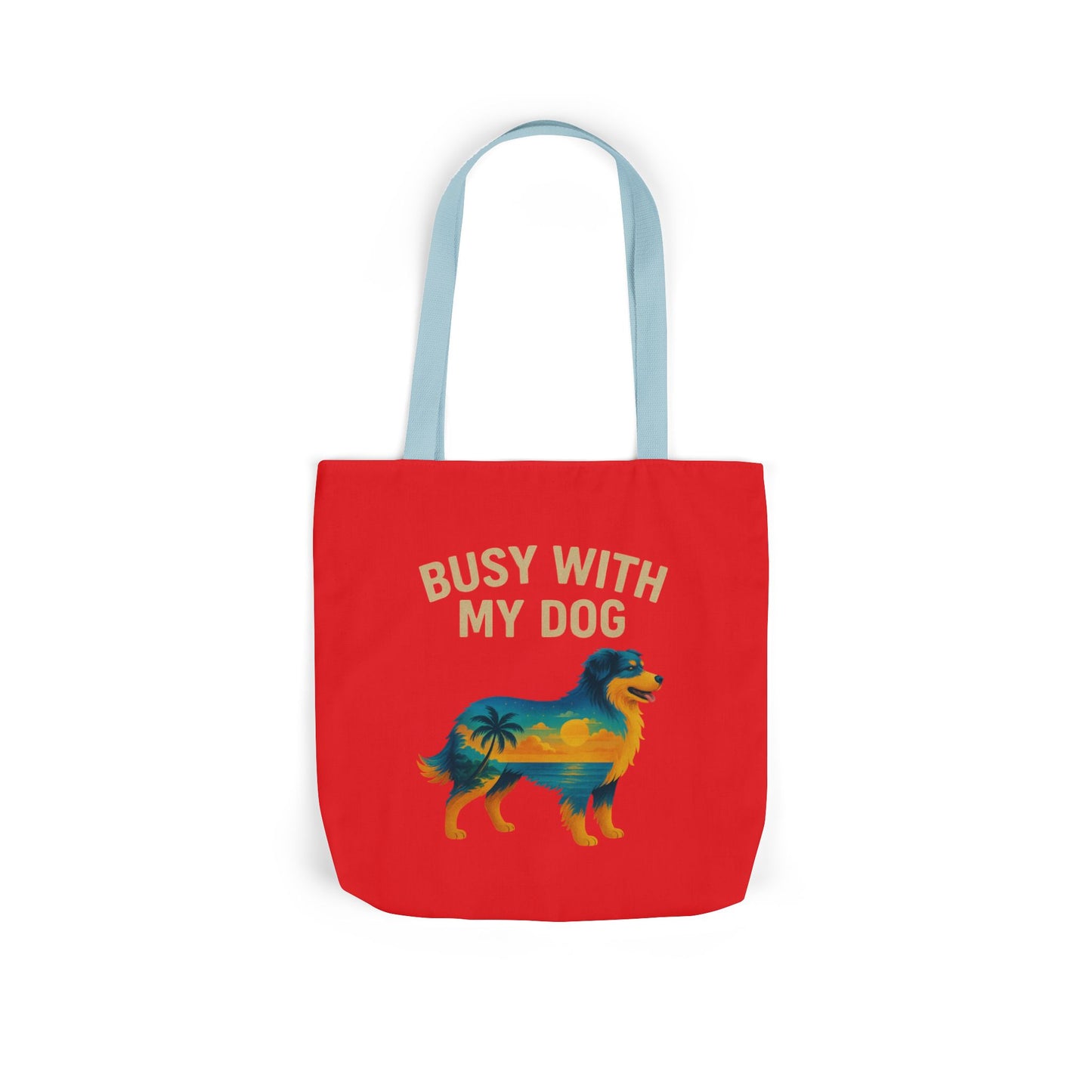 Busy With My Dog Canvas Tote Bag | Colorful Tropical Dog Illustration