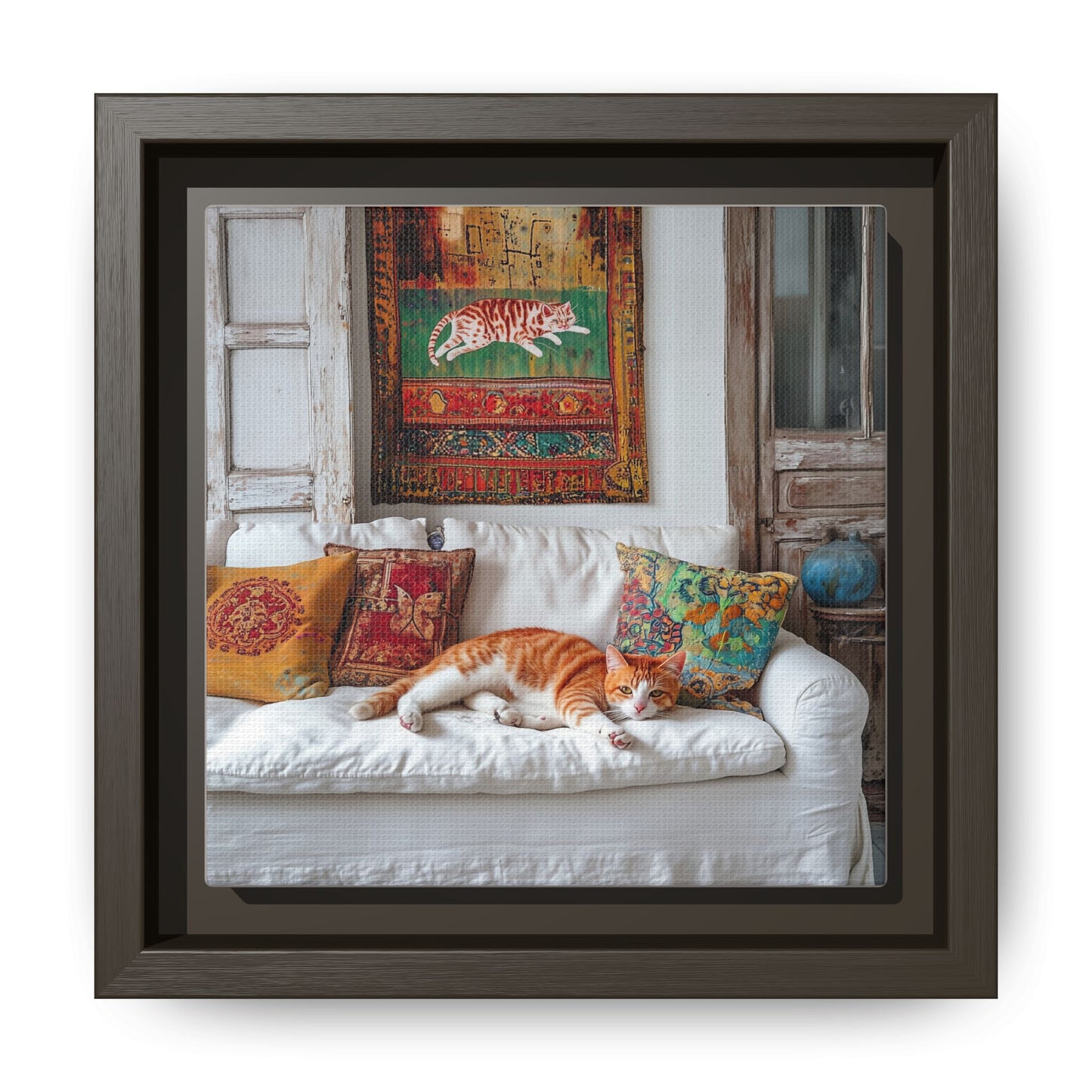 Orange Tabby "House Cat" Sleeping Ginger Cat Sofa Photo Framed Canvas