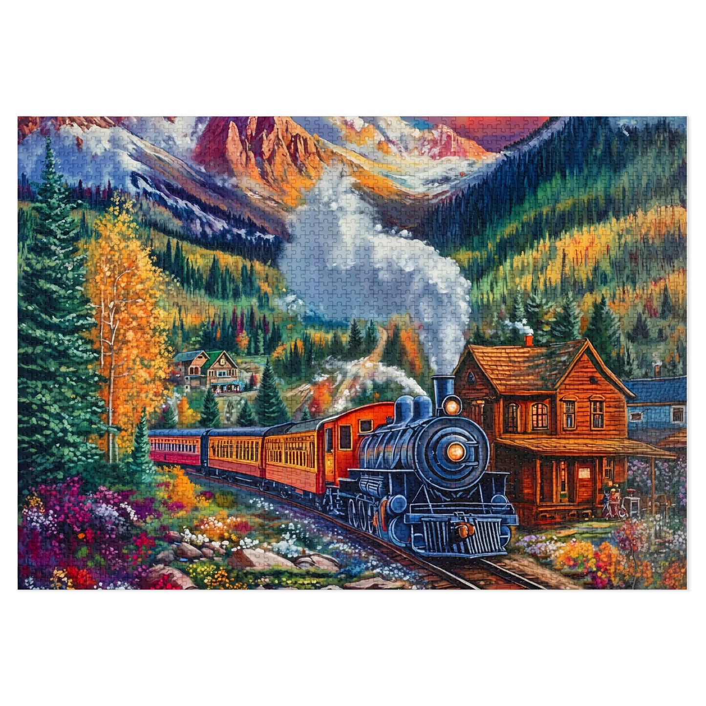Scenic Mountain Steam Train Jigsaw Puzzle with Tin | 500pc Colorado Landscape Puzzle